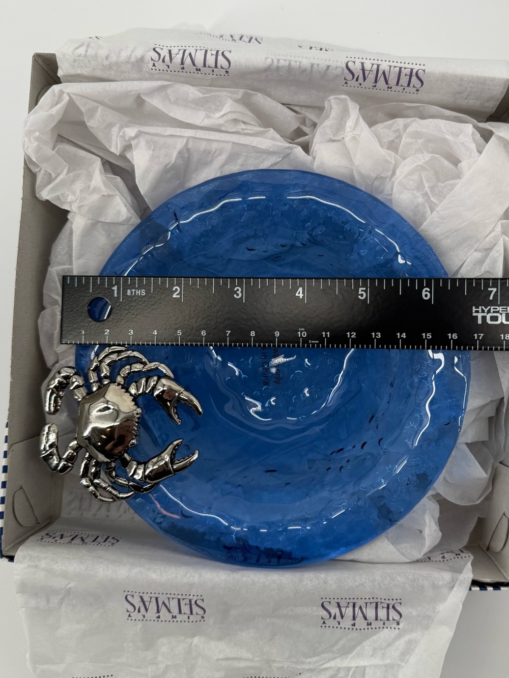 Mud Pie Blue Glass Bowl with Silver Crab Accent - Picture 5 of 5